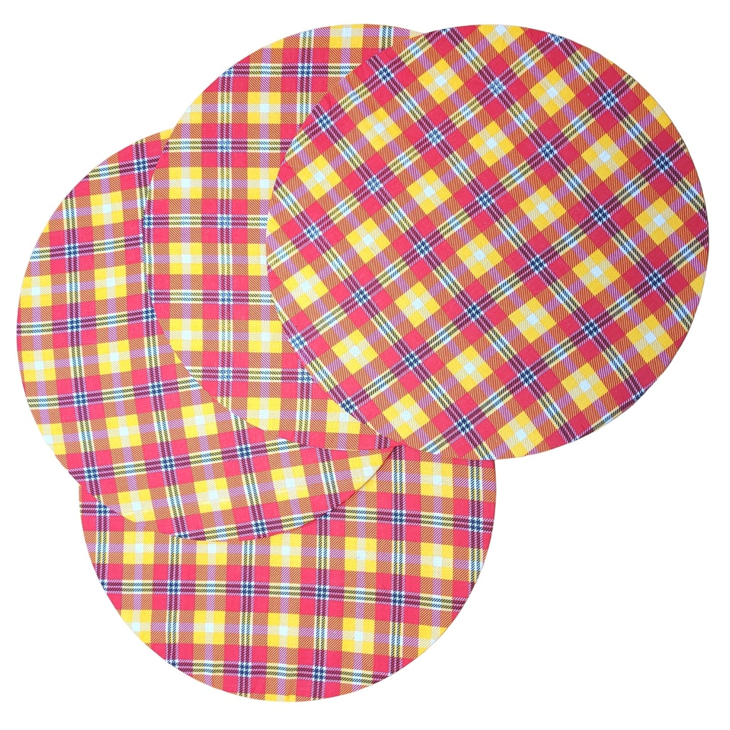 Charlo's Set of 4 Round Placemats Covers 14 Dia inch Xadrez Plaid Sun of Morning