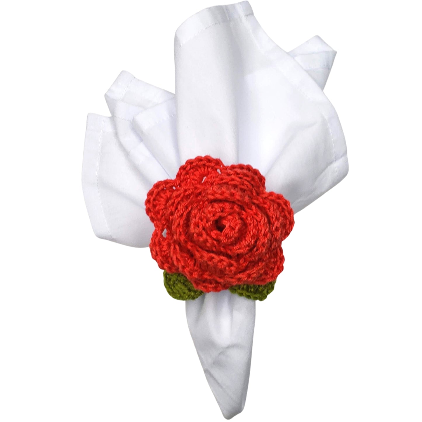 Charlo's Set of 4 Red Crochet Rosebud Napkin Rings, High Quality Products, gifts,