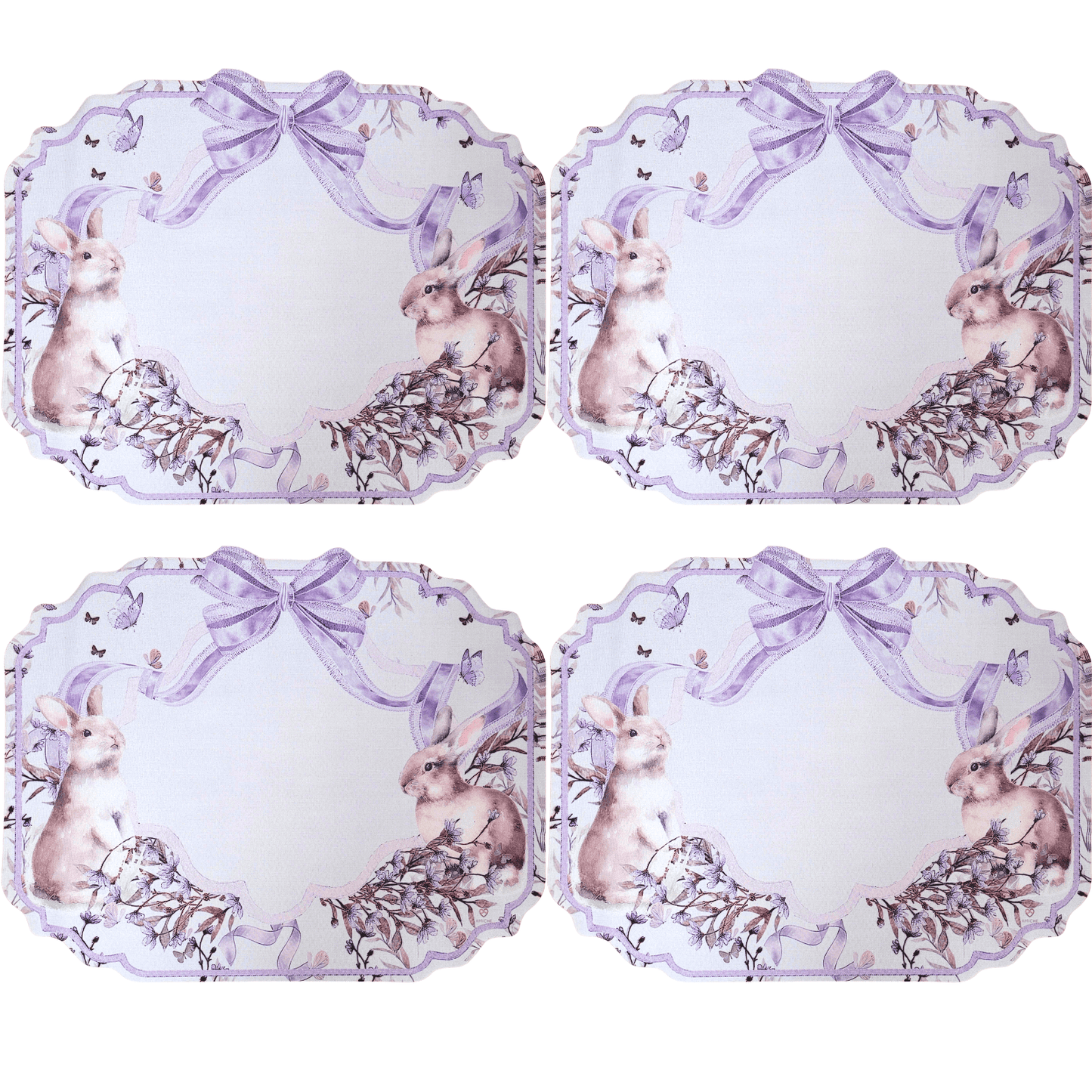 Set 4 Placemats Waterproof Lace Lilac Easter Bunny Gardens Non Slip Easy to Clean placemat, Reusable Placemats, Dining Table, TableSetting