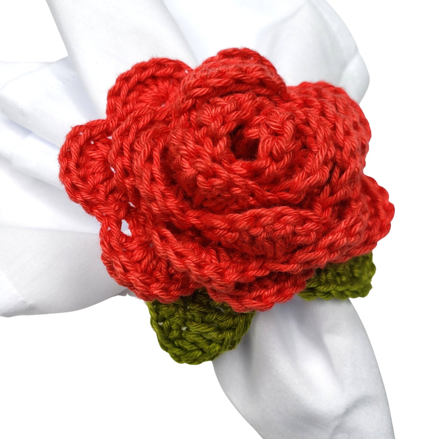 Charlo's Set of 4 Red Crochet Rosebud Napkin Rings, High Quality Products, gifts,