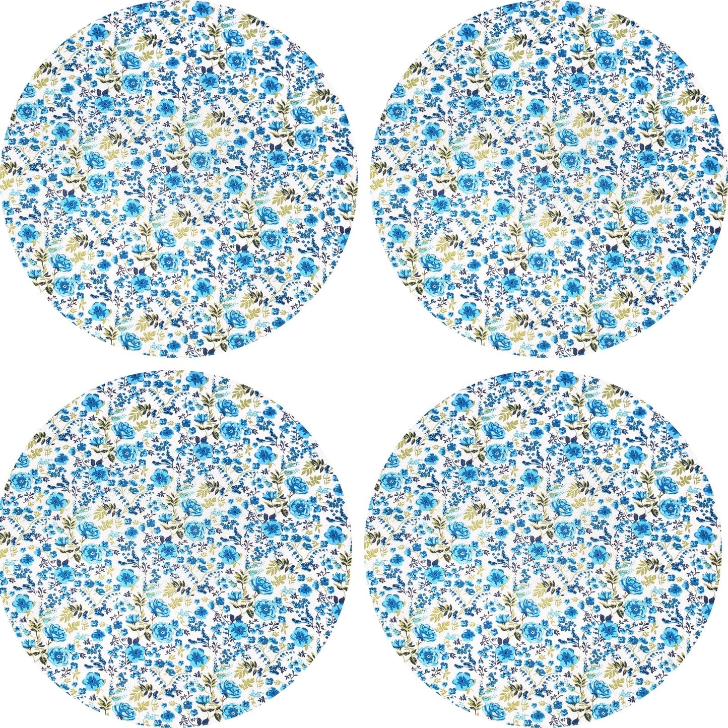 Charlo's Set of 4 Round Placemats Covers 14 Dia inch Sky Floral blue