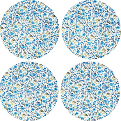 Charlo's Set of 4 Round Placemats Covers 14 Dia inch Sky Floral blue