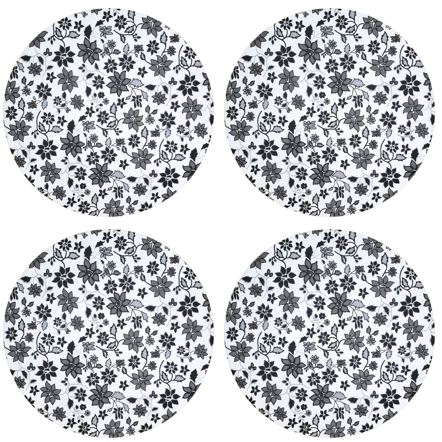 Charlo's Set of 4 Round Placemats Covers 14 Dia inch Floral Black