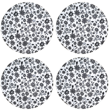 Charlo's Set of 4 Round Placemats Covers 14 Dia inch Floral Black