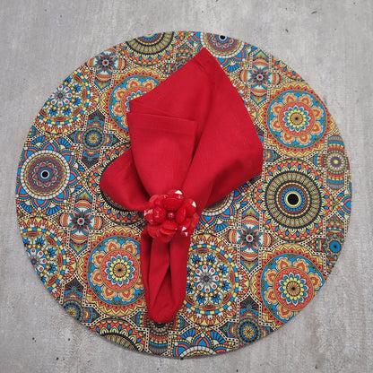 Charlo's Set of 4 Round Placemats Covers Mandala Psico 14 Dia inch