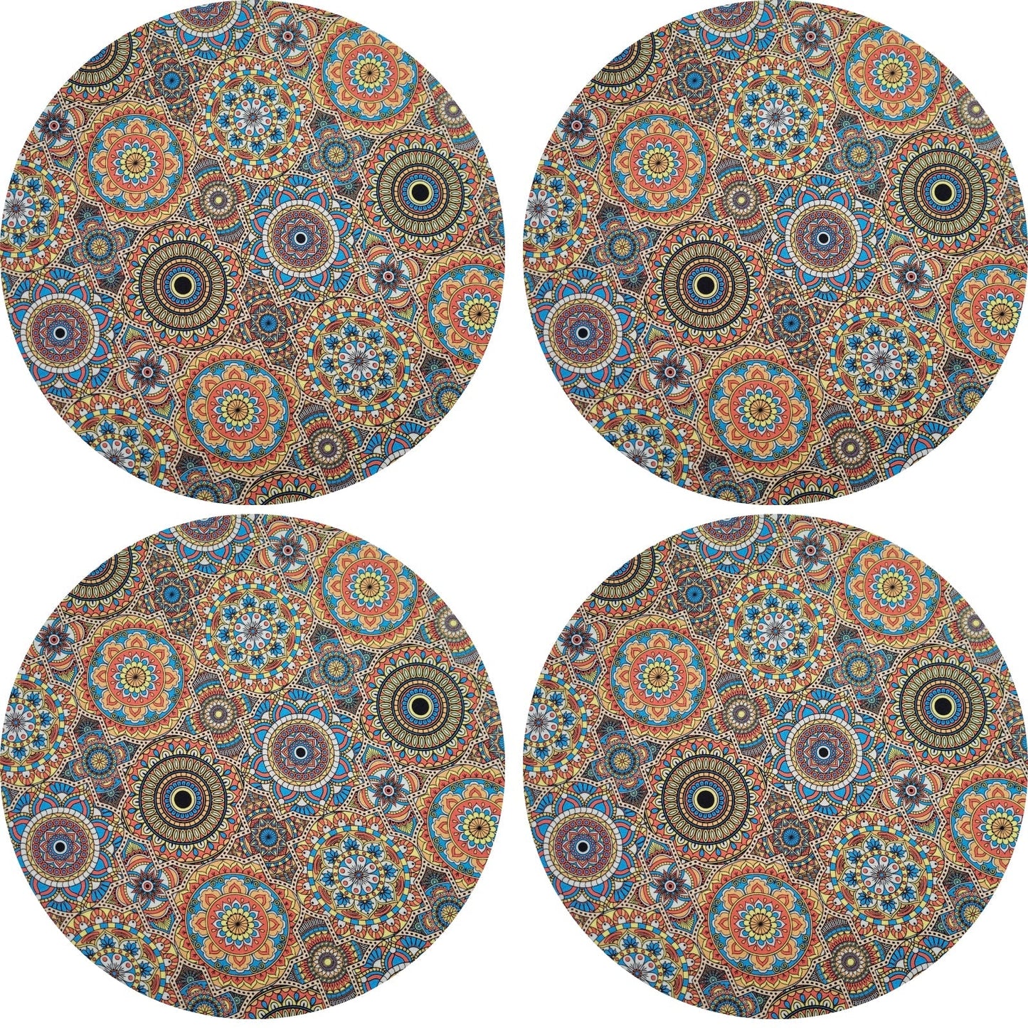 Charlo's Set of 4 Round Placemats Covers Mandala Psico 14 Dia inch