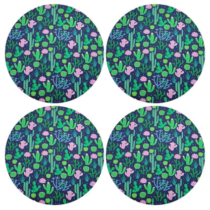 Charlo's Set of 4 Round Placemats Covers Rose Green Cactus 14 Dia inch