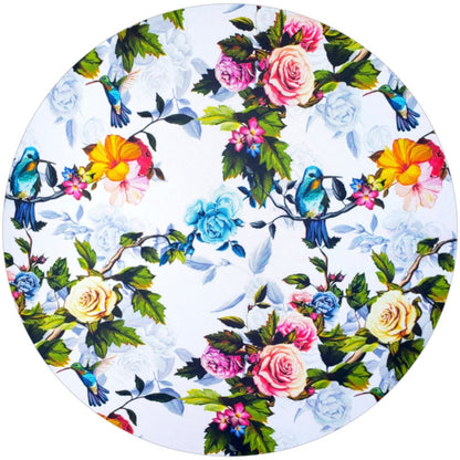 Set of 4 Round Placemats Covers Floral Birds Vintage 14 Dia inch