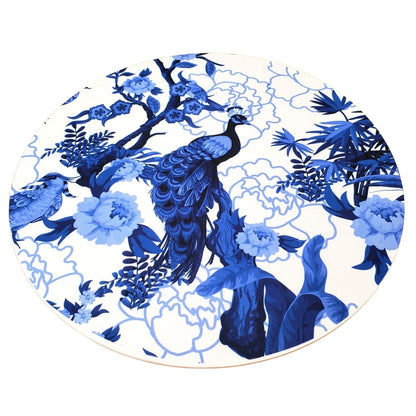 Set of 4 Round Placemats Covers Blue Peacock 14 Dia inch