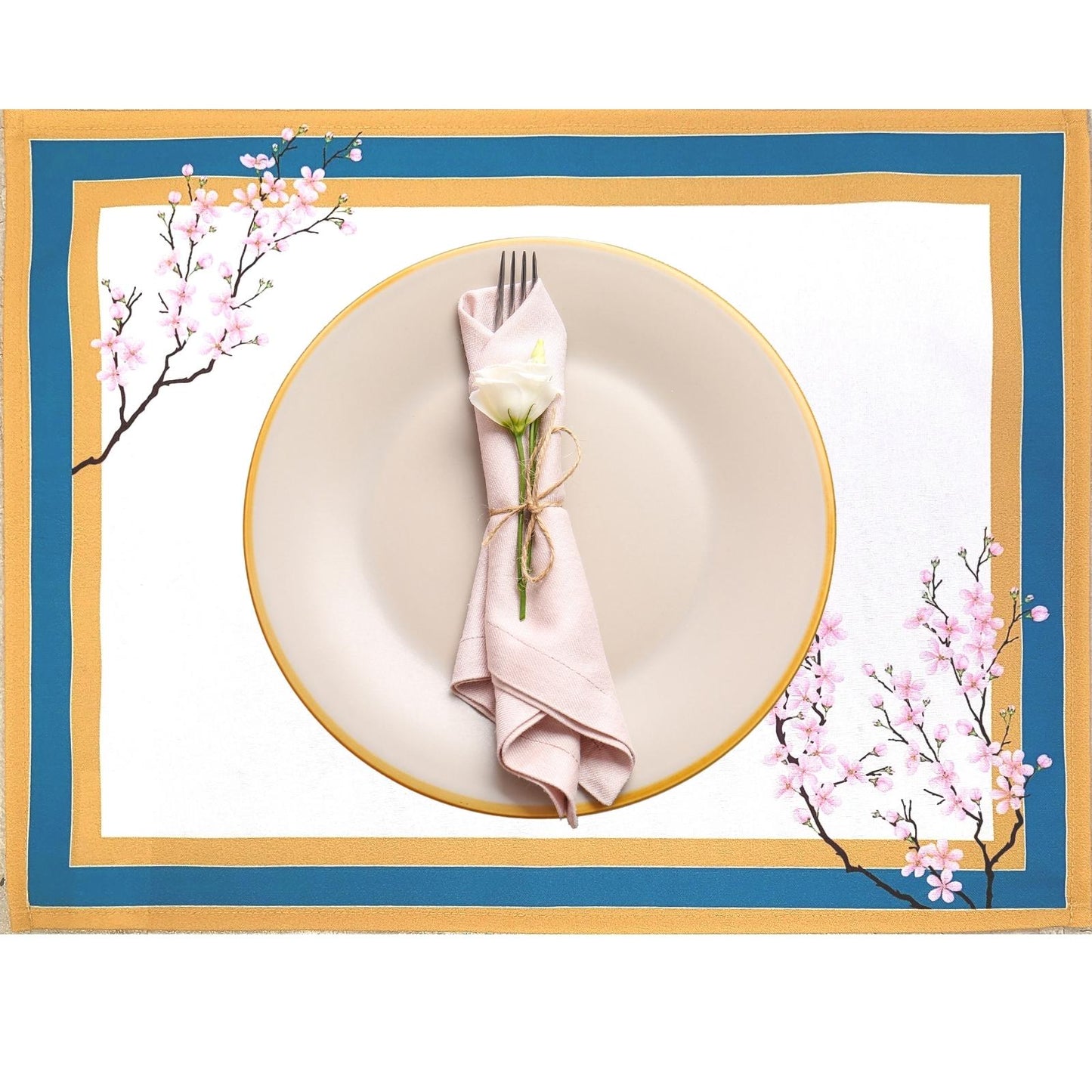 Set of 4 Waterproof Rectangular Placemats Ring Oriental Cherry 17X13