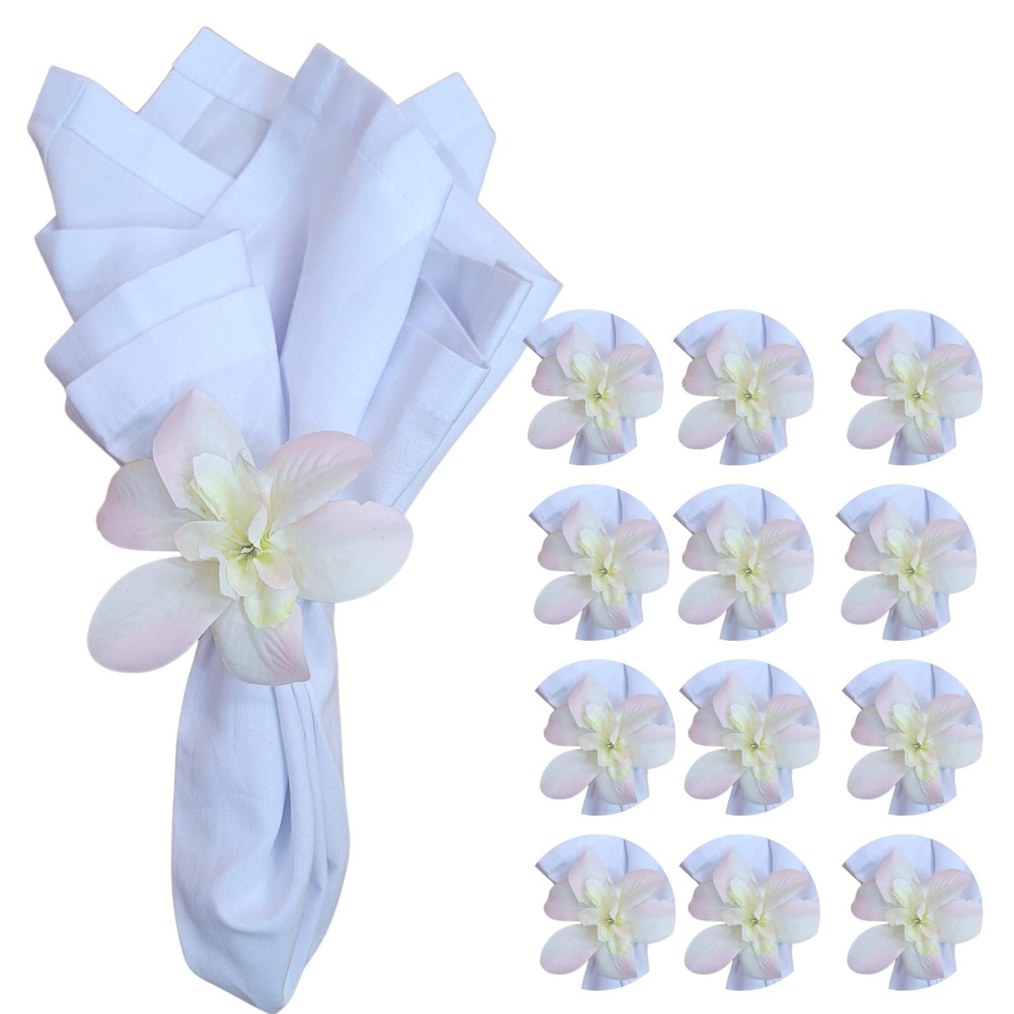 Sets 6 or 12 Mini Orchid Off White Mixed Rose Flower Napkin Rings