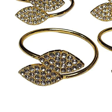 Set of 4 Gold Leaf Strass Silver Napkin Rings