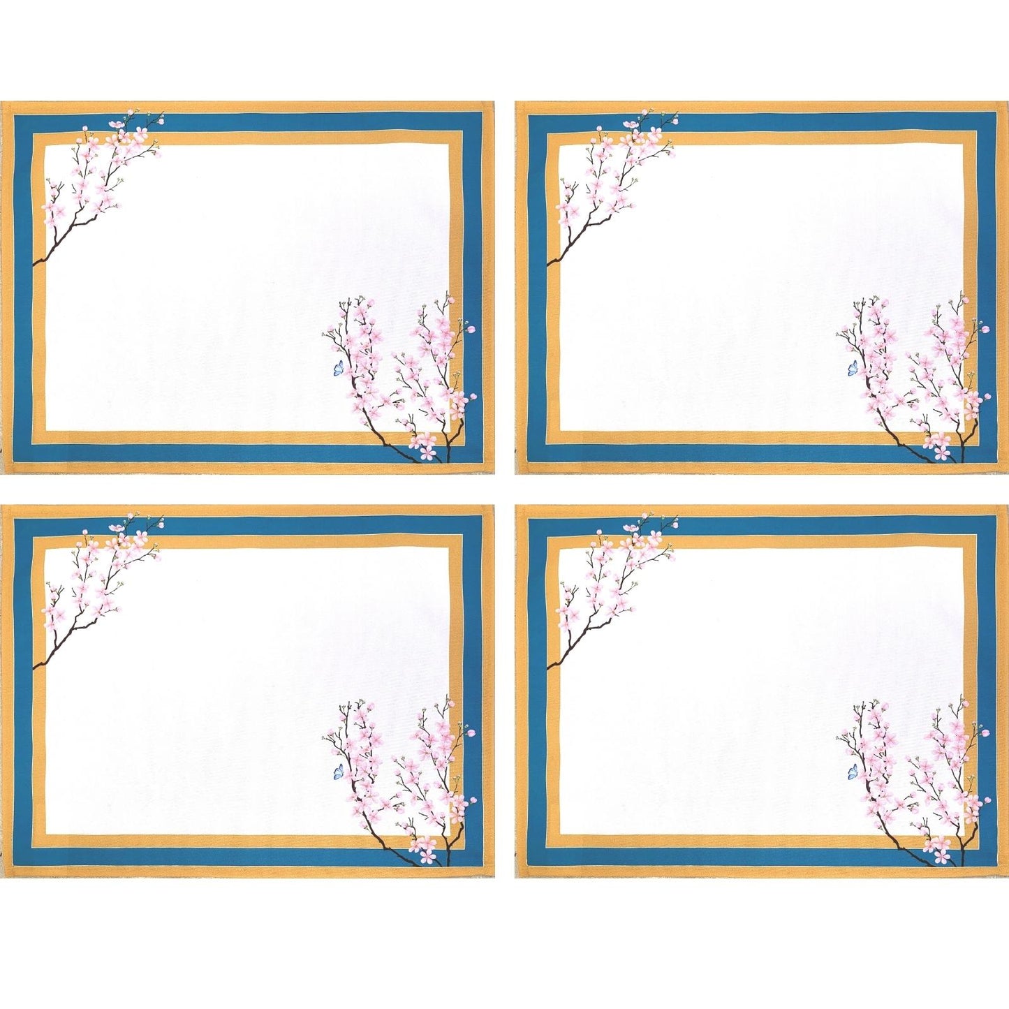 Set of 4 Waterproof Rectangular Placemats Ring Oriental Cherry 17X13