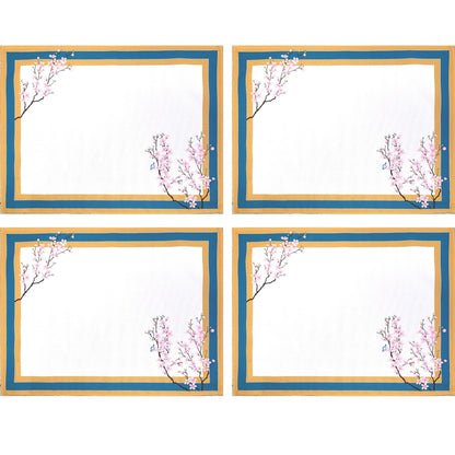 Set of 4 Waterproof Rectangular Placemats Ring Oriental Cherry 17X13