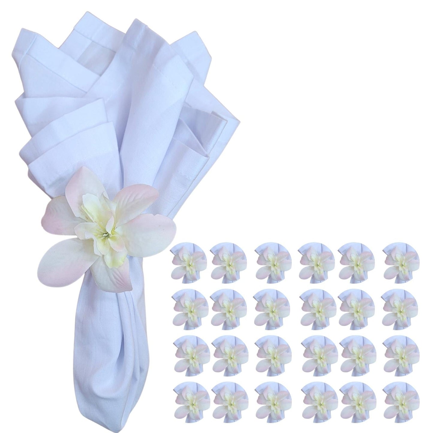 Sets 6 or 12 Mini Orchid Off White Mixed Rose Flower Napkin Rings