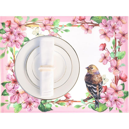 Set of 4 Waterproof Rectangular Placemats Ring Delicate Bird 17X13