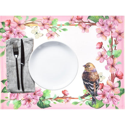 Set of 4 Waterproof Rectangular Placemats Ring Delicate Bird 17X13