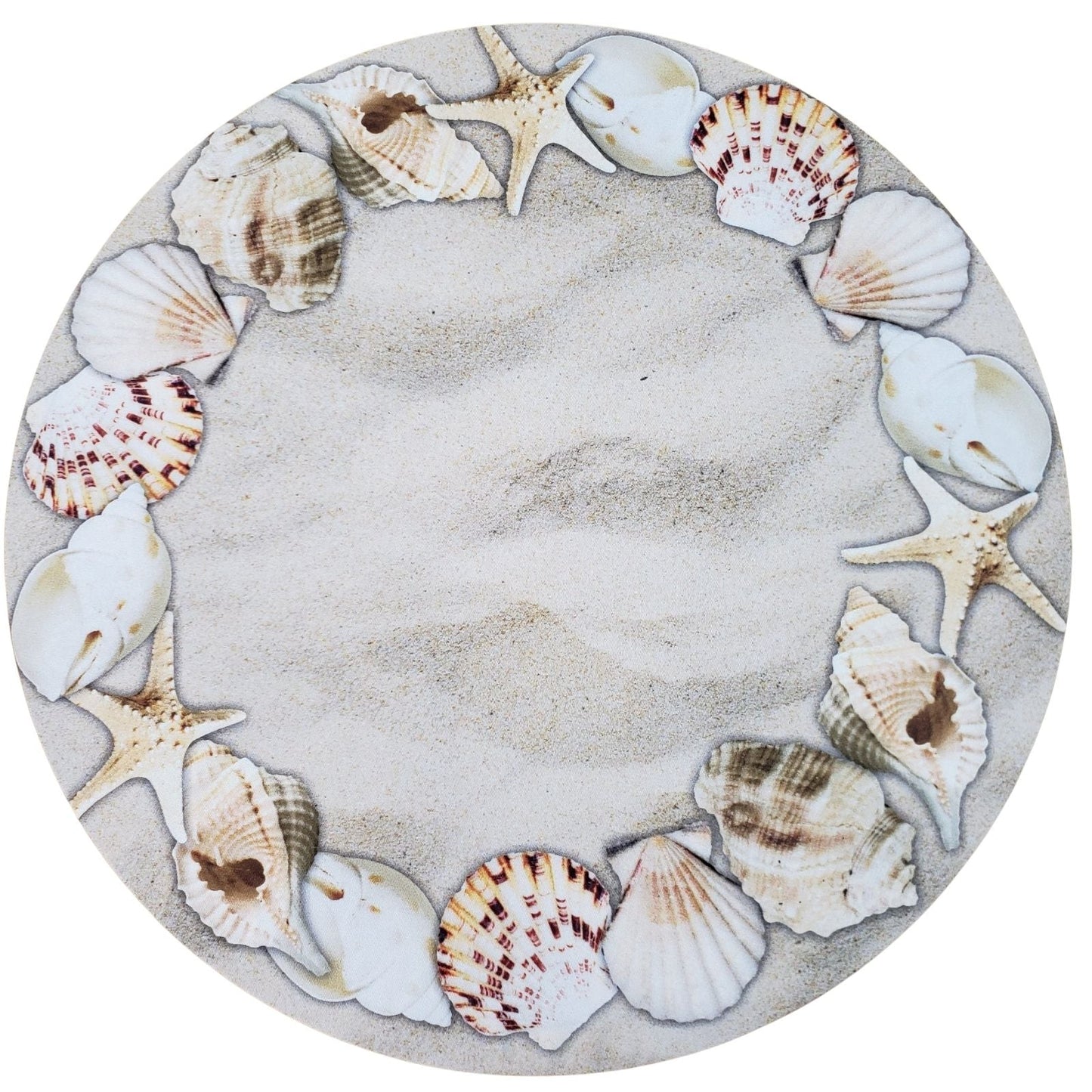 Set of 4 Round Placemats Covers Ring Beige Sea shells 14 Dia inch