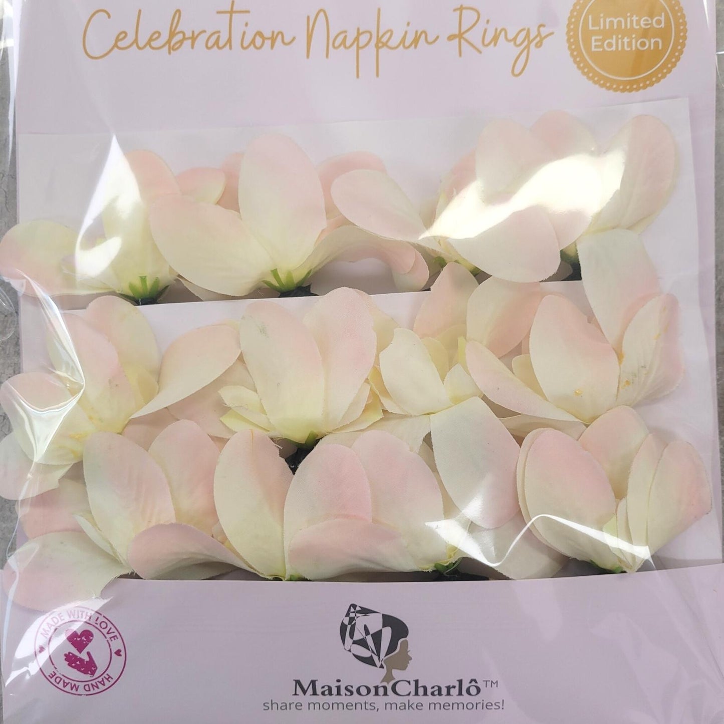 Sets 6 or 12 Mini Orchid Off White Mixed Rose Flower Napkin Rings