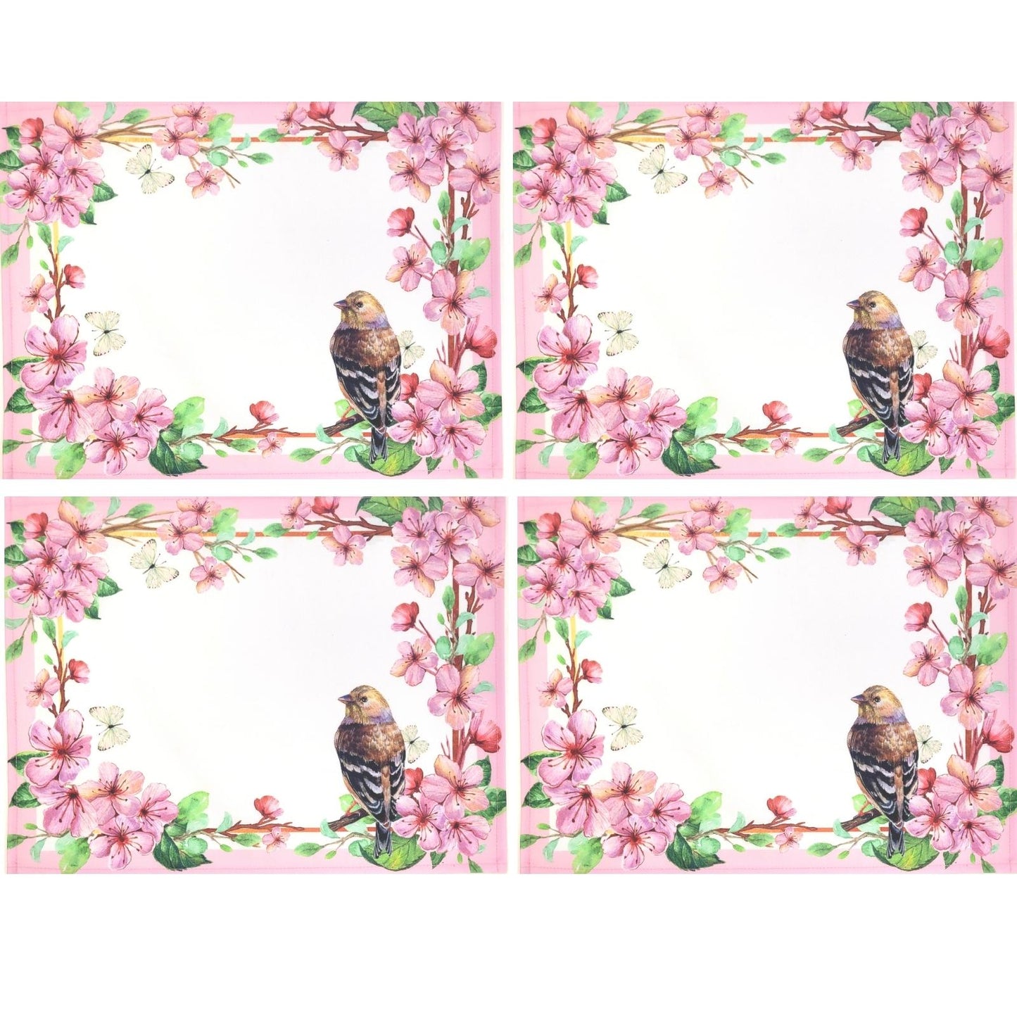 Set of 4 Waterproof Rectangular Placemats Ring Delicate Bird 17X13