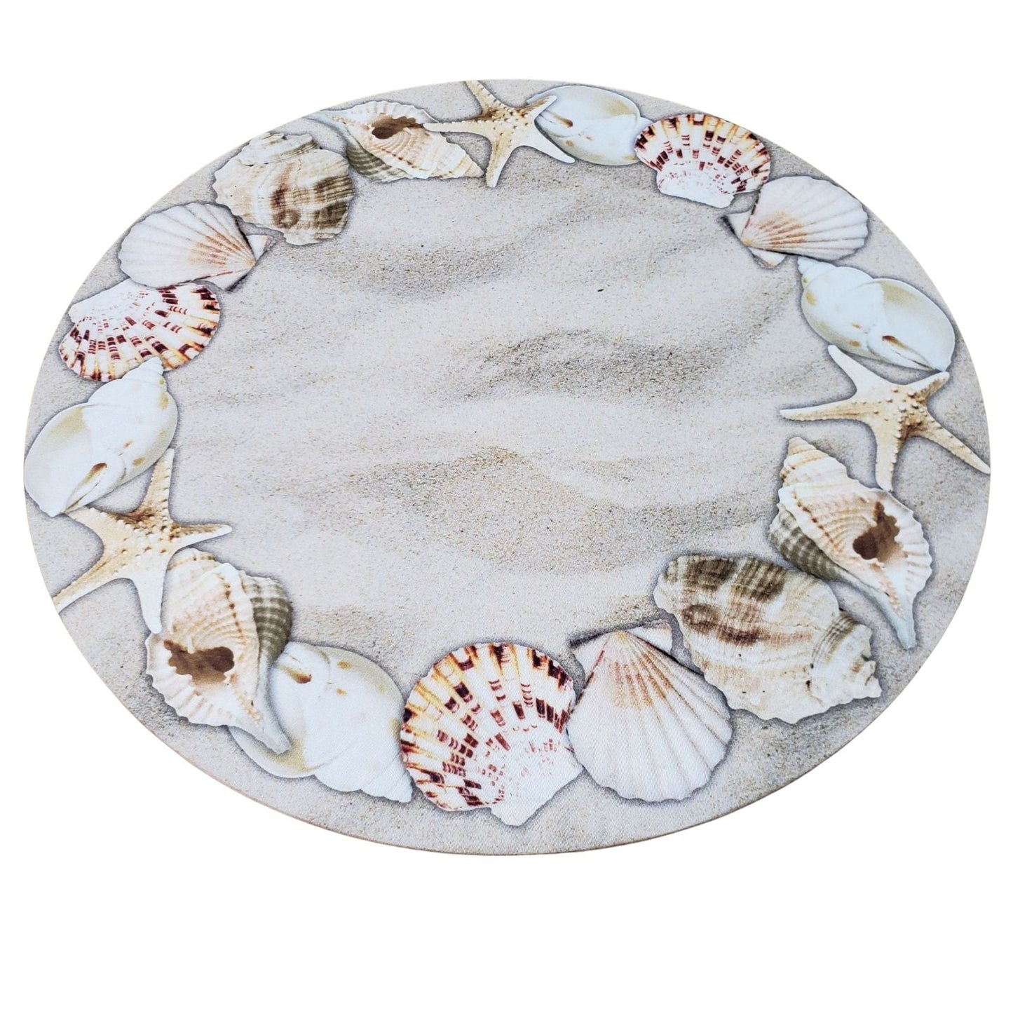 Set of 4 Round Placemats Covers Ring Beige Sea shells 14 Dia inch