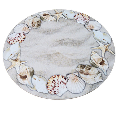 Set of 4 Round Placemats Covers Ring Beige Sea shells 14 Dia inch