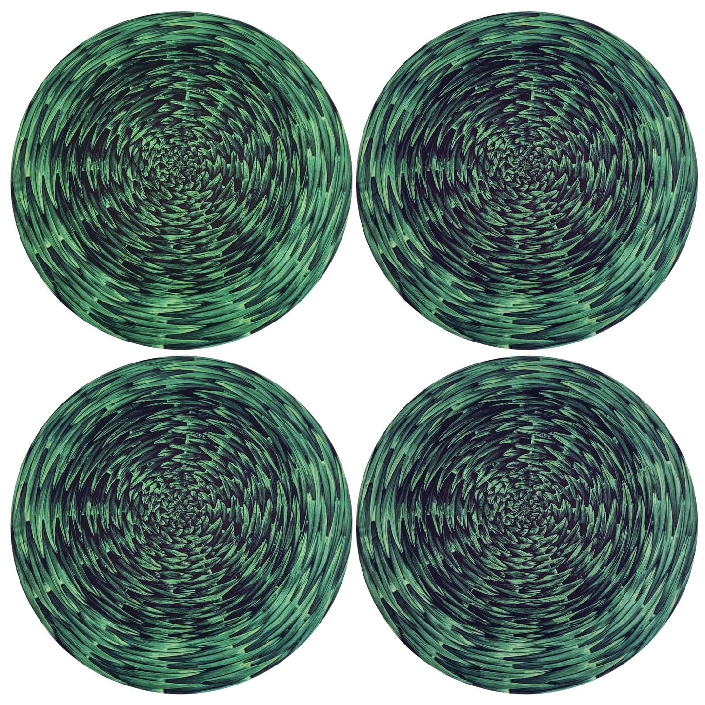 Set of 4 Round Placemats Covers Braided Green 14 Dia inch