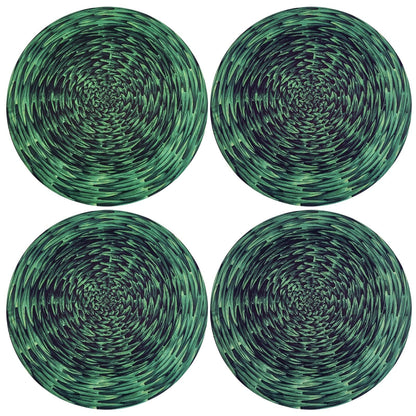 Set of 4 Round Placemats Covers Braided Green 14 Dia inch