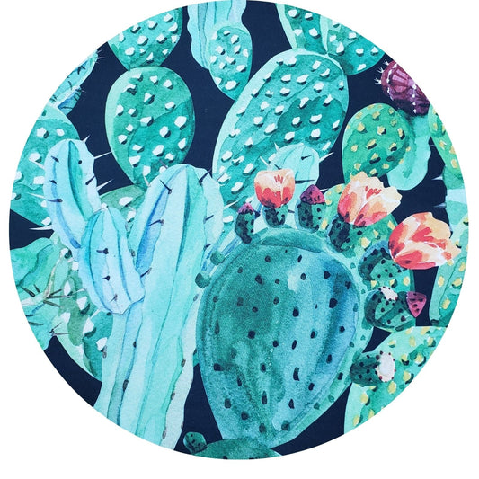 Set of 4 Round Placemats Covers Green Watercolor Cactus 14 Dia inch