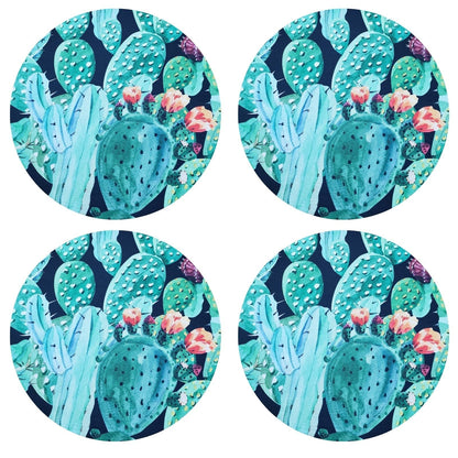 Set of 4 Round Placemats Covers Green Watercolor Cactus 14 Dia inch