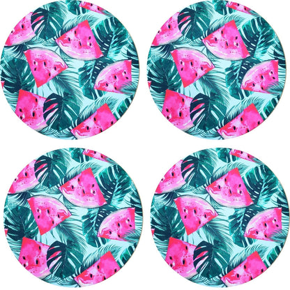 Set of 4 Round Placemats Covers Tropical Watermelon 14 Dia inch