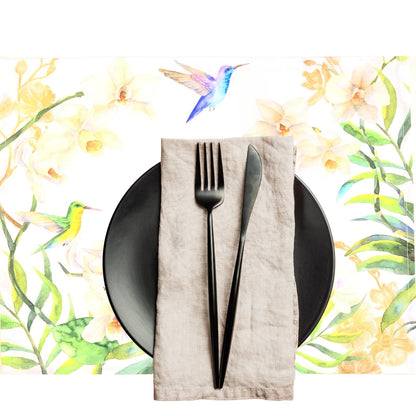 Set of 4 Waterproof Rectangular Placemats Floral Hummingbird 17X13