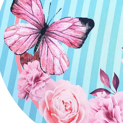 Set of 4 Round Placemats Covers Pink Blue Striped Butterfly 14 Dia inch