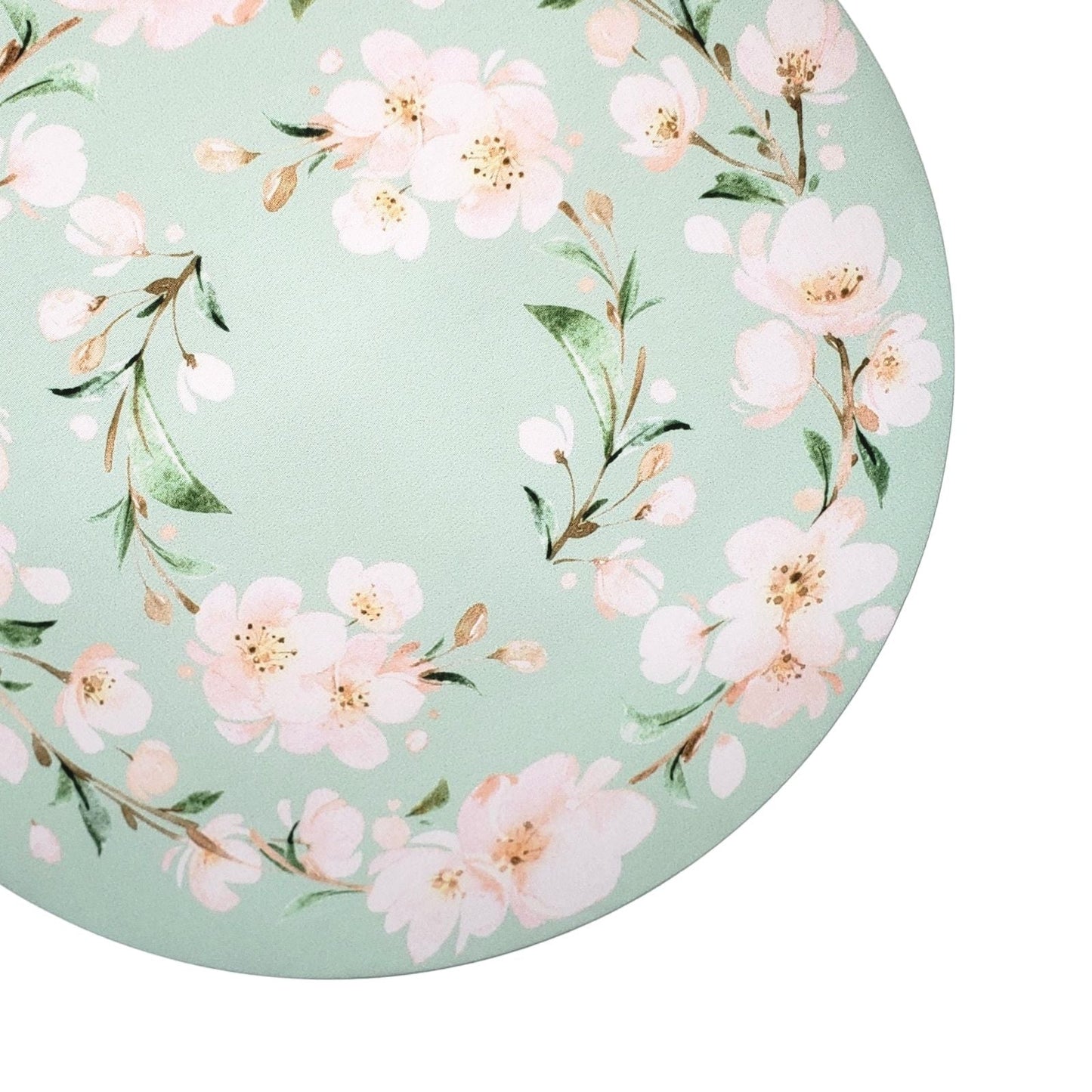 Set of 4 Round Placemats Covers 14 Dia inch Green Water Floral