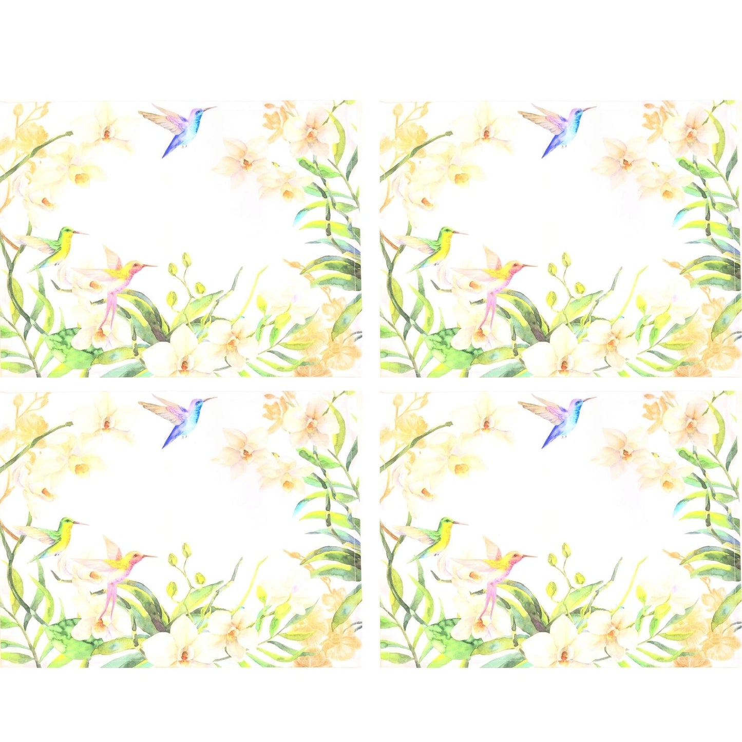 Set of 4 Waterproof Rectangular Placemats Floral Hummingbird 17X13