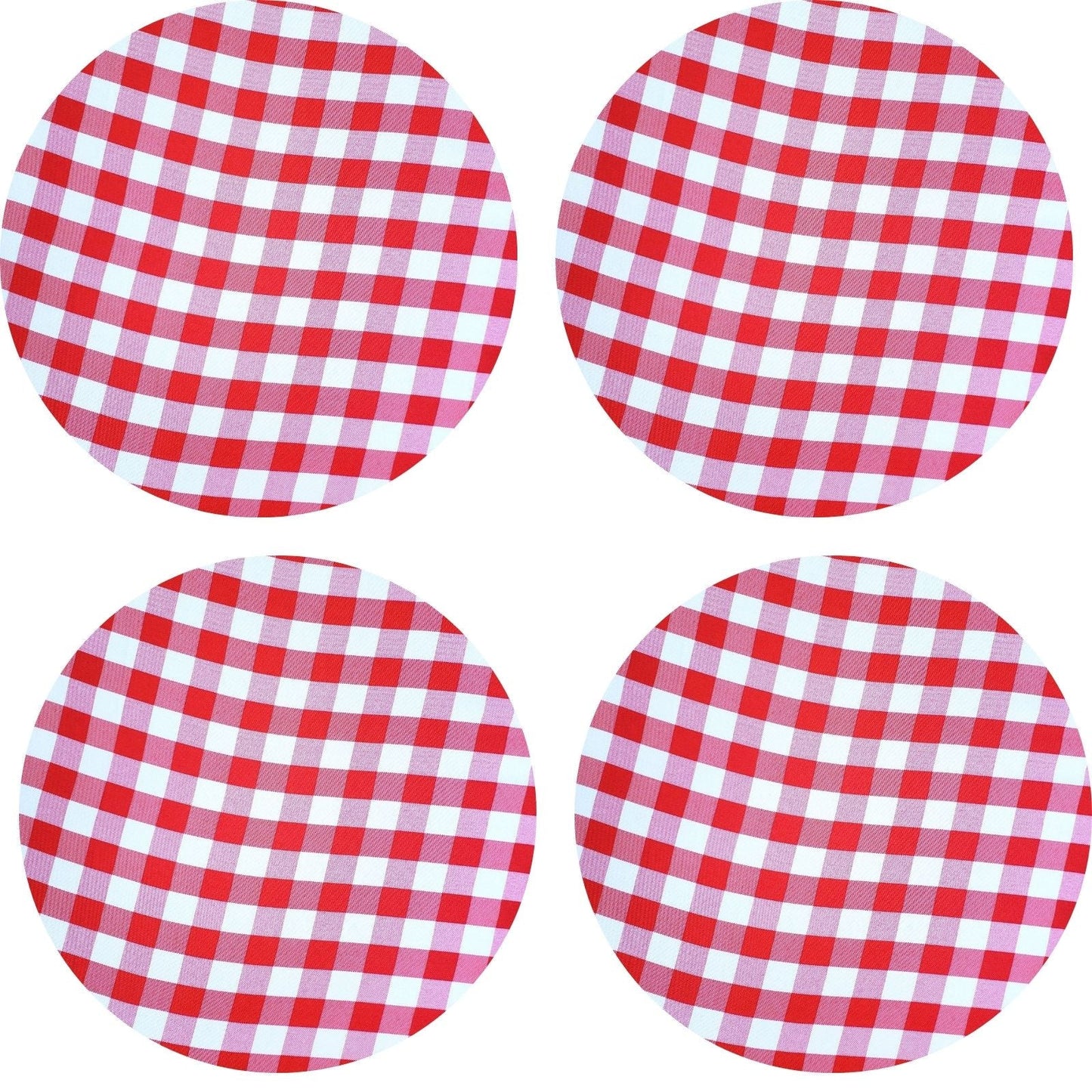 Charlo's Set of 4 Round Placemats Covers Big Plaid White Red 14 Dia inch