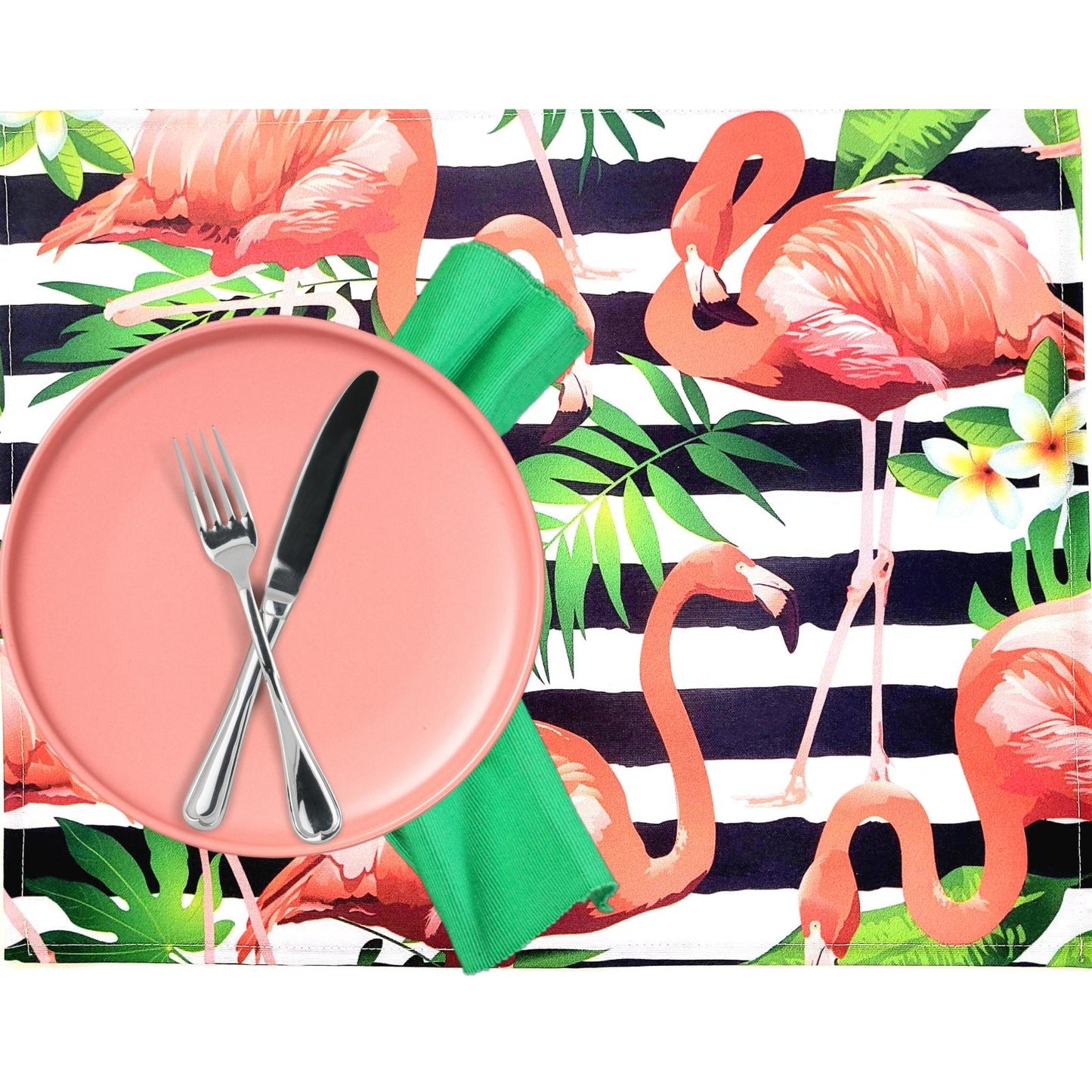 Set of 4 Waterproof Rectangular Placemats Flamingo 17X13