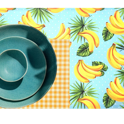 Charlo's Set of 4 Waterproof Rectangular Placemats Banana Joy 17X13