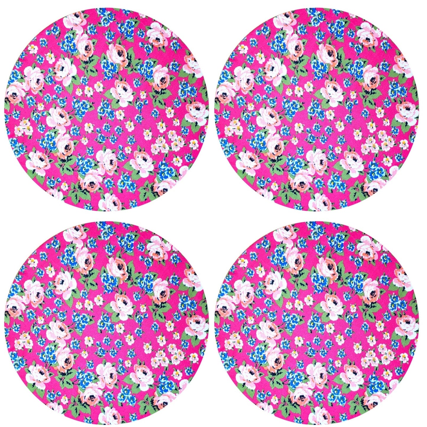 Charlo's Set of 4 Round Placemats Covers 14 Dia inch Litle Pink Flower Charlo