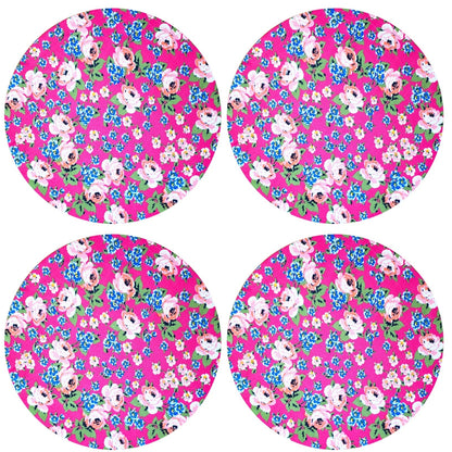 Charlo's Set of 4 Round Placemats Covers 14 Dia inch Litle Pink Flower Charlo