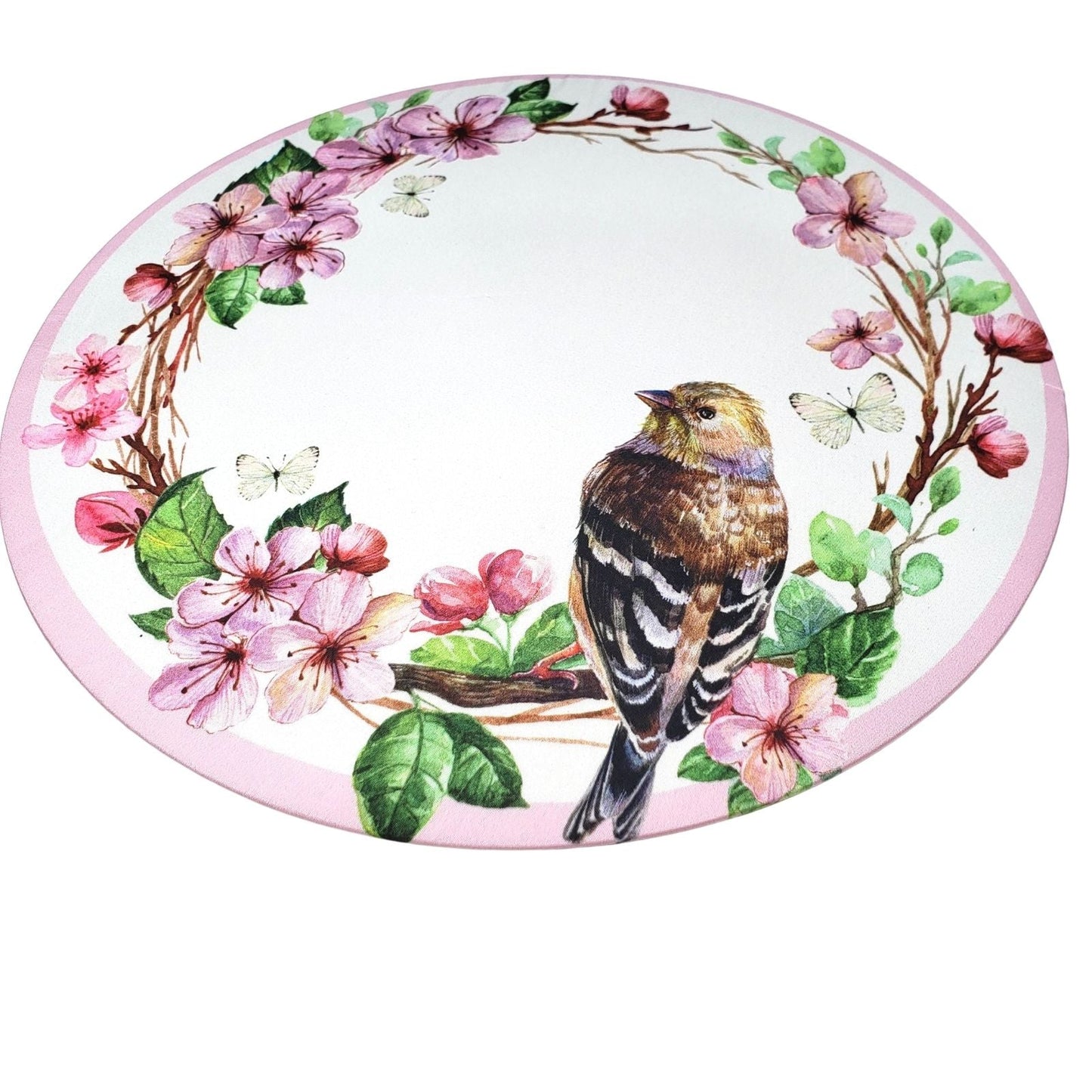 Set of 4 Round Placemats Covers Ring Delicate Bird 14 Dia inch