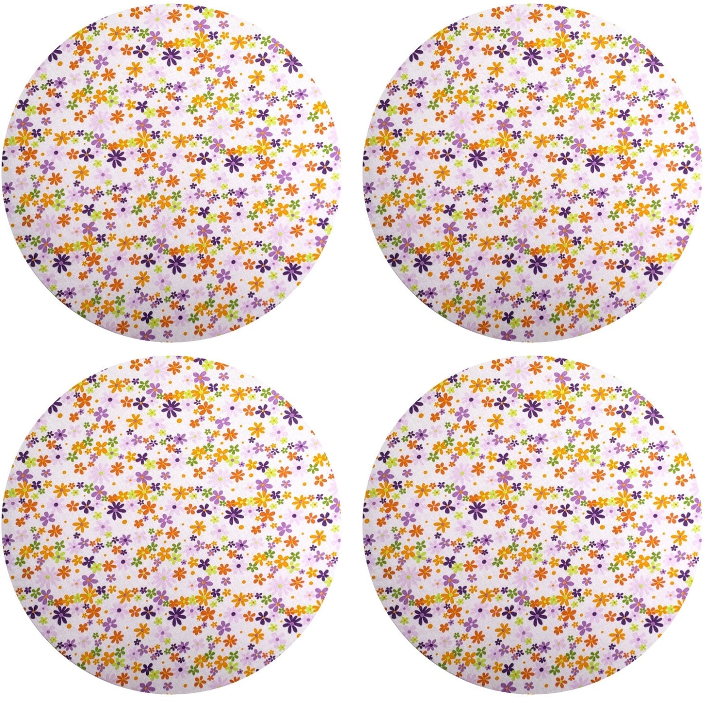 Charlo's Set of 4 Round Placemats Covers Aurora Bloom Flower 14 Dia inch