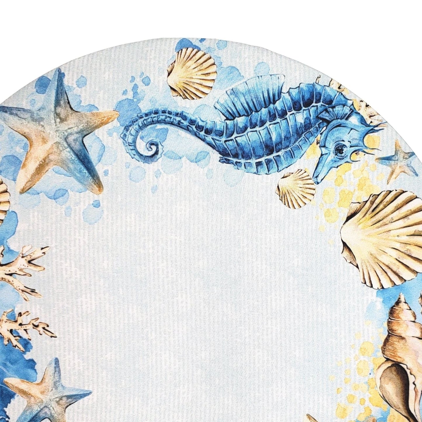 Set of 4 Round Placemats Covers Ring Seahorse Blue 14 Dia inch