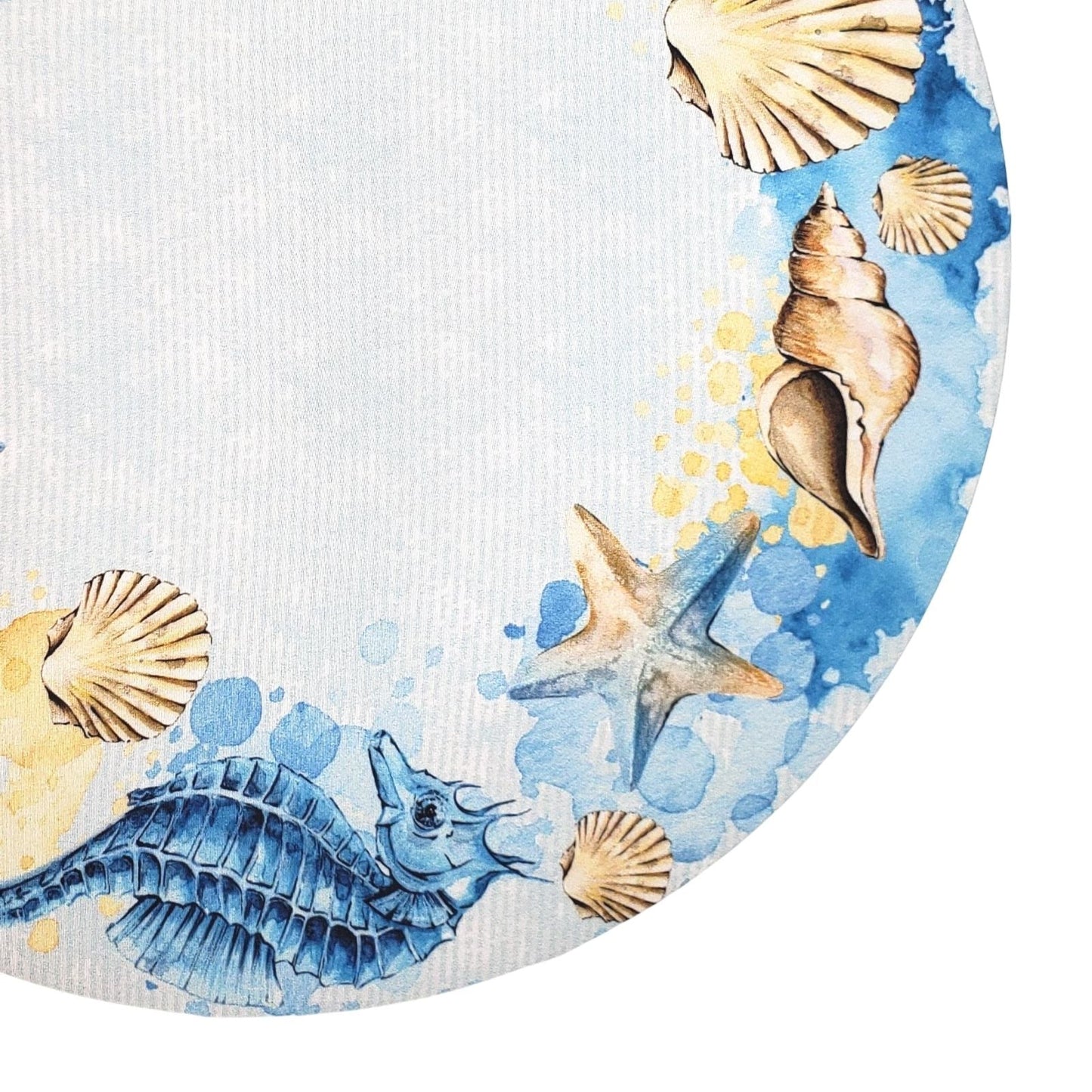 Set of 4 Round Placemats Covers Ring Seahorse Blue 14 Dia inch