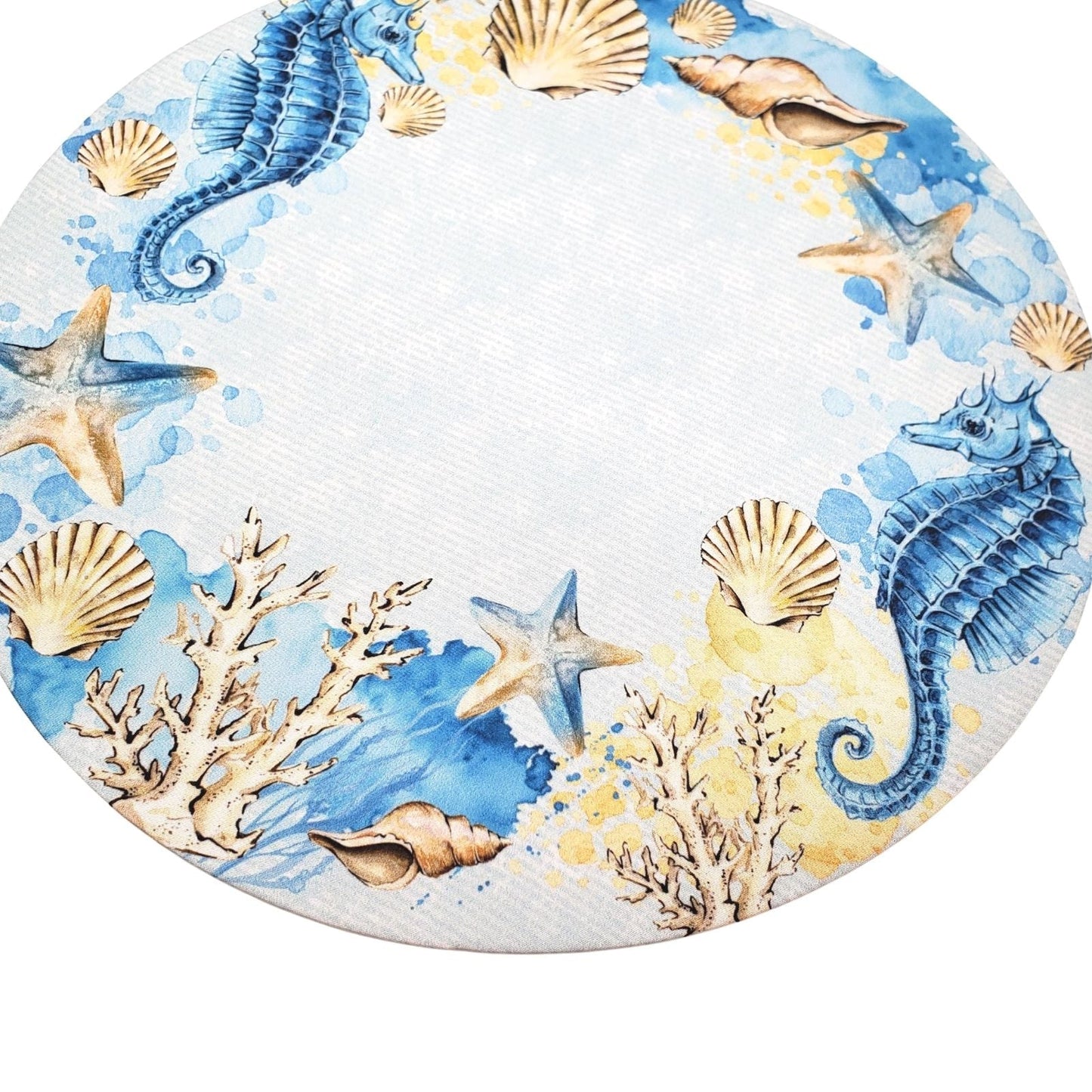 Set of 4 Round Placemats Covers Ring Seahorse Blue 14 Dia inch