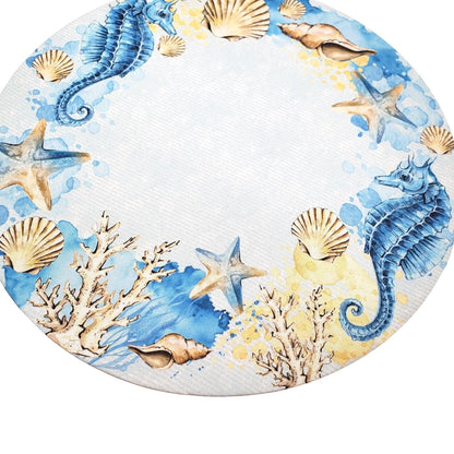 Set of 4 Round Placemats Covers Ring Seahorse Blue 14 Dia inch