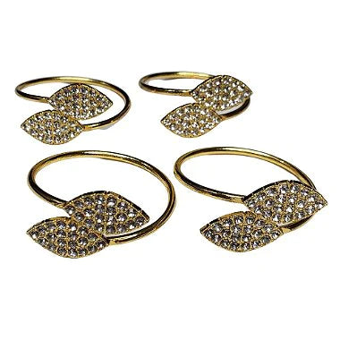 Set of 4 Gold Leaf Strass Silver Napkin Rings