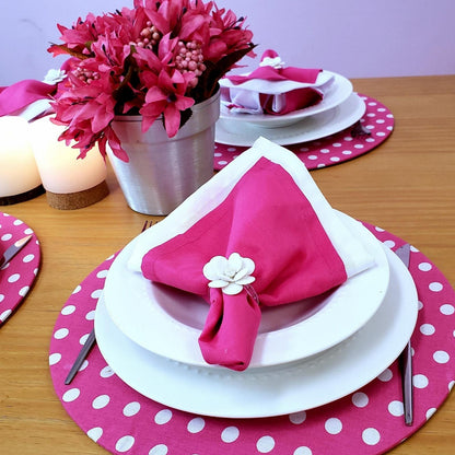 Charlo's Set of 4 Round Placemats Covers 14 Dia inch Dot Polka Pink