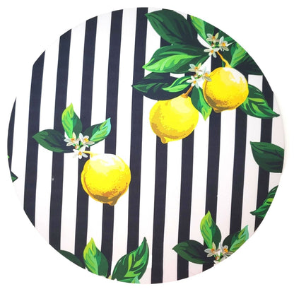 Set of 4 Round Placemats Covers 14 Dia inch Striped Sicilian Lemon