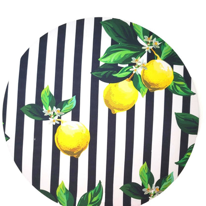 Set of 4 Round Placemats Covers 14 Dia inch Striped Sicilian Lemon